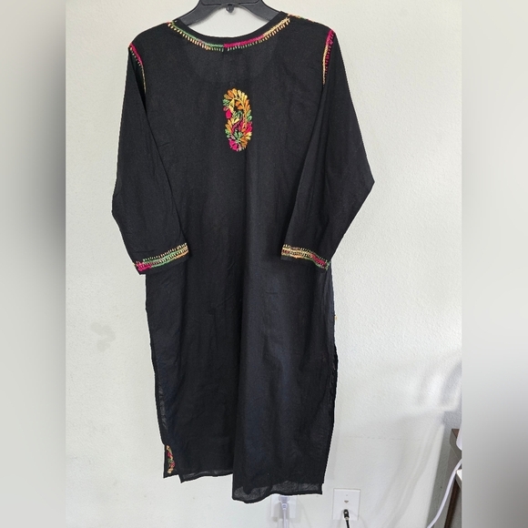 Ada Embroidered Floral Dress Womens XL Black Red Slits Flowy  Boho Art New - Picture 13 of 14